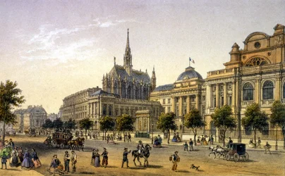 Paris: Ansicht des Justizpalastes, Gravur 1. Hälfte des 19. Jahrhunderts.