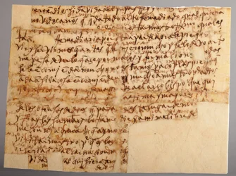 Teil eines Manuskripts. Brief Nr. 96 von der Heiligen Teresa an ihre Nichte Mutter María Bautista. Papier. Teil 1. 30. November 1575