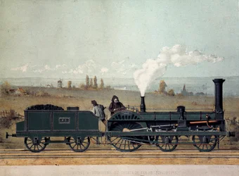 Personenzug und Kohlenwagen der Straßburger Eisenbahn (Crampton-System)