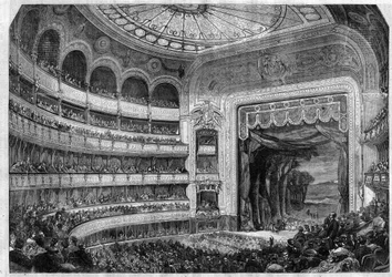 Aufführung einer Oper: 2. Akt von „Don Quixote“ von Henri Boulanger, nach Miguel de Cervantes im Théâtre-Lyrique in Paris - Kupferstich in „Le Journal Illustré“