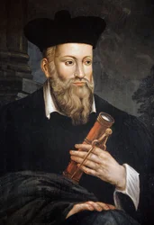 Porträt von Michel de Nostre-Dame (Nostre Dame), genannt Nostradamus, Astrologe (1503-1566), Detail, Maison de Nostradamus, Salon-de-Provence, Bouches-du-Rhône