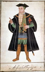 Porträt von Alphonse (Alfonso oder Afonso) von Albuquerque (1453 - 1515). Manuskript von Pedro Varretto de Resenda. 16. Jahrhundert.