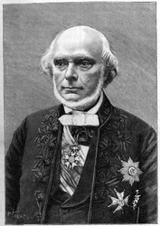 Porträt von Armand de Quatrefages de Breau, französischer Naturforscher und Anthropologe. (Von einer Fotografie von Charles Gallot). Gravur in „La Nature: revue des sciences et de leurs applications aux arts et a l