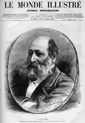 Porträt von Auguste Clésinger (1814-1883), französischer Bildhauer und Maler. Gravur in „Le Monde illustré“ 1883. Private Sammlung.