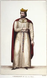 Porträt von Childebert I (ca. 495-558) König von Paris. Stich von 1830