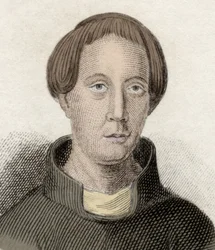 Porträt von Giraud de Barri, oder Giraud der Kambrier (ca. 1145-ca. 1223), ein walisischer Geistlicher und Historiker. Auch genannt Gerallt Gymro, Gerald von Wales und Gerald Barry. Gravur des 19. Jahrhunderts.