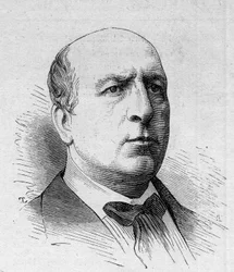 Porträt von Henri Maubant (1821-1908), französischer Komödiant, Mitglied der Comédie Française. Gravur in „Le Monde Illustré“ Nr. 1168 vom 16. August 1879.