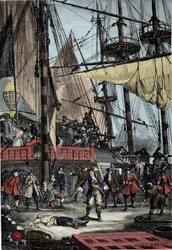 Porträt von Jean Bart (1650-1702), französischer Freibeuter, tötet den niederländischen Kapitän der Neptune mit seiner Hand.