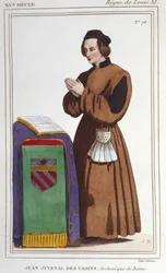 Porträt von John Juvenal des Ursins: Von seinem richtigen Namen Jouvenel. Geboren 1388 (Paris), gestorben 1473 (Reims, Marne) im Alter von 85 Jahren. Er profitierte von den folgenden Einkommensquellen: Bischof von Beauvais, Erzbischof von Reims, Bischof vo