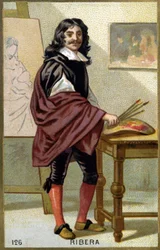 Porträt von Jose de Ribera genannt il Spagnoletto „der Spanier“ (1591-1652), spanischer Maler und Graveur - Chromolithographie des 19. Jahrhunderts