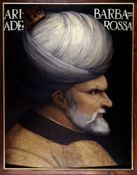 Porträt von Khayr Al-Din Barberousse, Gründer der Regentschaft von Algier. 16. Jahrhundert. Uffizien, Florenz.