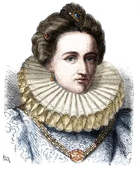 Porträt von Leonora Dori (oder Dosi) genannt Galigai, Marschallin von Ancre (1568-1617). Sie trägt einen Spitzenkragen - in „Histoire de France populaire“ von Henri Martin