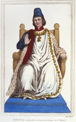 Porträt von Ludwig XI. im Kostüm des Ordens von Saint Michel (1423 - 1483) (Gravur 1830)