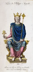 Porträt von Philipp August auf seinem Thron - aus einem Dokument des 13. Jahrhunderts