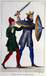 Porträt von Pippin II (823 - 864), König von Aquitanien. Gravur von 1830