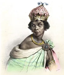 Porträt von Königin Anna Nzinga oder Ana de Sousa Nzinga Mbande - Anna Nzinga, Ana de Sousa Nzinga Mbande oder Njinga Mbandi - Nzinga von Ndongo und Matamba - „Ginga, die Quilombola-Königin von Matamba und Angola“