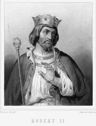 Porträt von Robert II. der Fromme (ca. 972-1031), König von Frankreich - in „Geschichte der Franzosen“ von Lavallée, Gravur, undatiert
