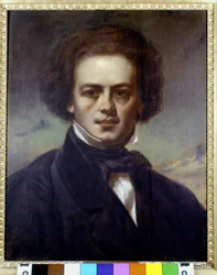 Porträt von Robert Schumann (1810-1856), deutscher Komponist. Anonymes Gemälde um 1840. Museo Teatrale alla Scala.