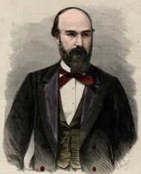 Porträt von Santos Gutierrez (1820-1872), Politiker und ehemaliger Präsident der Vereinigten Staaten von Kolumbien. Gravur in „L