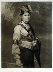Porträt von Tayadaneega (oder Thayendanega), Anführer des Mohawk-Stammes (nordamerikanische Indianergruppe, Mitglied der Irokesenföderation).