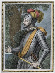 Porträt von Vasco Núñez de Balboa, spanischer Konquistador (1475-1517) - Stich 19. Jahrhundert