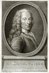 Porträt von Voltaire. Gravur aus dem 19. Jahrhundert