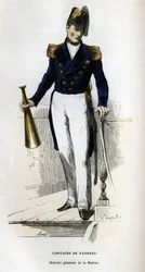 Porträt eines Schiffskapitäns. In „Allgemeine Geschichte der Marine“ von Van Tenac.