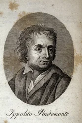 Porträt des italienischen Dichters Ippolito Pindemonte (1753-1828), Freund des Dichters und italienischen Dramatikers Ugo Foscolo (1778-1827). Gravur aus dem 19. Jahrhundert
