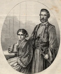 Porträt des Prinzen von Serbien Michael III. (1823-1868) und Prinzessin Julie (1831-1919). Gravur in „L
