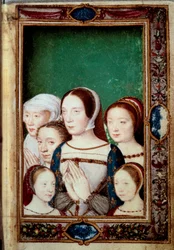 Porträts der Töchter von Franz I. und seiner beiden Ehefrauen. Miniatur im „Buch der Stunden“