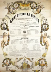 Plakat für die Aufführung der Oper „Aida“ des italienischen Komponisten Giuseppe Verdi (1813-1901) für die Aufführung im Theater La Fenice in Venedig 1843-1844