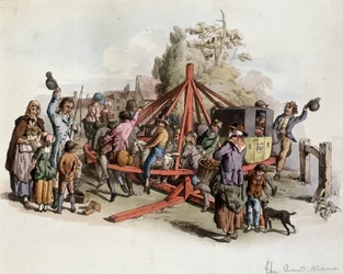 Öffentliches Reiten in Großbritannien - Lithografie, Anfang 19. Jahrhundert