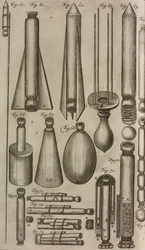 Pyrotechnische Raketen und Instrumente, Gravur aus Grand Art d