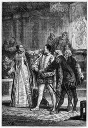 Königin Elisabeth I. von England schlägt den 2. Earl of Essex Robert Devereux