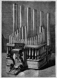 Seltene oder imaginäre Instrumente: Das Pyrophon oder „singende Flammen“ von Frederic Kastner (ein Instrument, das von Gasdüsen gespeiste Flammen erzeugt).