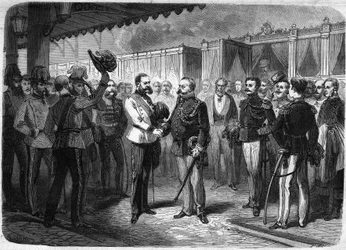 Empfang des Königs von Italien Vittorio Emanuele II. durch den Kaiser von Österreich Franz Joseph I. in Wien im Jahr 1873