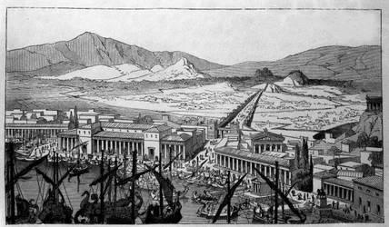 Rekonstruktion des Hafens von Piräus in Griechenland in der Antike