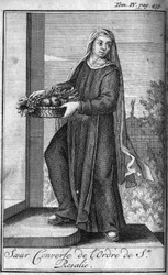 Religiöser Orden. Schwestern des Ordens der heiligen Rosalia in Palermo auf Sizilien im 17. Jahrhundert. In „Geschichte der militärischen Orden oder Ritter, der sicheren und routinemäßigen Milizen beider Geschlechter, die bisher gegründet wurden. Ausgabe v