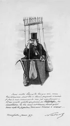 Darstellung von Felix Tournachon genannt Nadar (1820-1910) in der Gondel eines Ballons. 1897