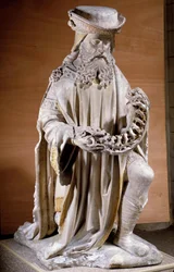 Darstellung von Joseph von Arimathäa. Steinskulptur des 16. Jahrhunderts