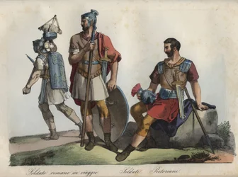 Römische Soldaten und Prätorianergarde - Stich aus „Usi e Costumi di Tutti i Popoli dell