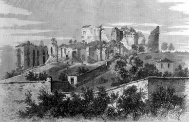 Rom, Blick auf den Palatin und die Ruinen des Palastes der Cäsaren.