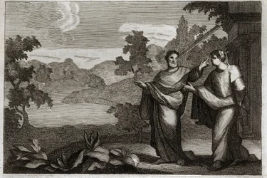 Royaumont-Bibel, Neues Testament: Andere nicht richten. Wenn du einen Balken in deinem Auge hast, solltest du nicht versuchen, einen Splitter aus dem Auge deines Bruders zu ziehen (Gleichnis vom Splitter und Balken). Illustration von 1811.