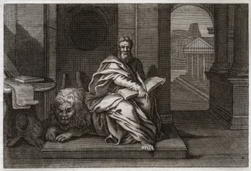 Bibel von Royaumont, Neues Testament: Der Evangelist Sankt Markus mit dem Löwen. Illustration von 1811