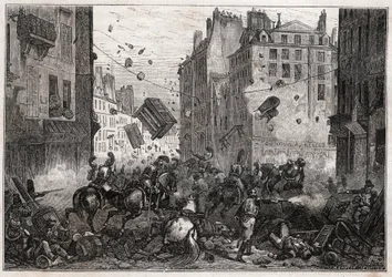 Rue Saint-Antoine während der Trois-Glorieuses (Juli 1830) - Revolution von 1830 Barrikadenkämpfe in der Rue Saint-Antoine (Saint Antoine) im Jahr 1830