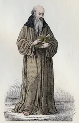 HEILIGER BONAVENTURA (1221-1274) italienischer Franziskaner-Kardinal, Theologe und Philosoph - Porträt des Heiligen Bonaventura (Giovanni da Fidanza oder Bonaventura de Bagnorea, ca. 1220-1274), Theologe, Kirchenlehrer (Seraphischer Doktor). Gravur des 19.
