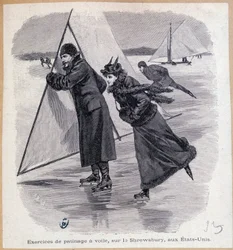 Segelübung auf dem Shrewsbury, USA, um 1890 - Gravur, Ende 19. Jahrhundert