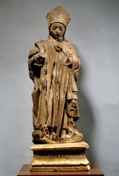 Heiliger Hubertus als Bischof. Holzskulptur