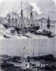 Suche nach spanischen Galeonenwracks in der Bucht von Vigo im Jahr 1702. 19. Jahrhundert