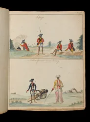 Sepoys, ein einheimischer Kanonier und ein Serang (Bootsmann)